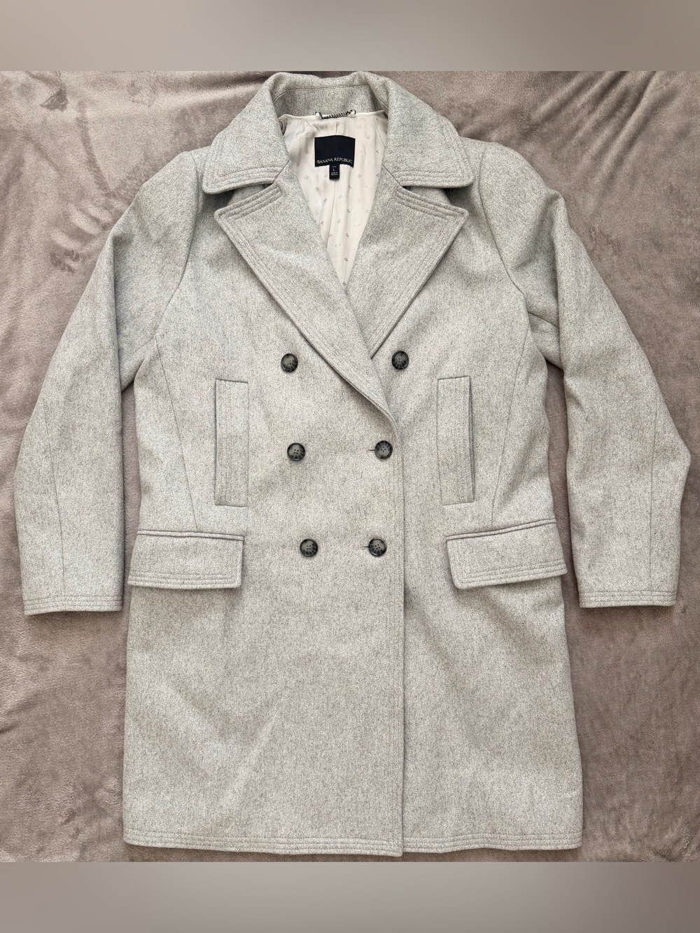Banana Republic - Light Gray - Women’s Double-Breasted Peacoat - Large Tall
